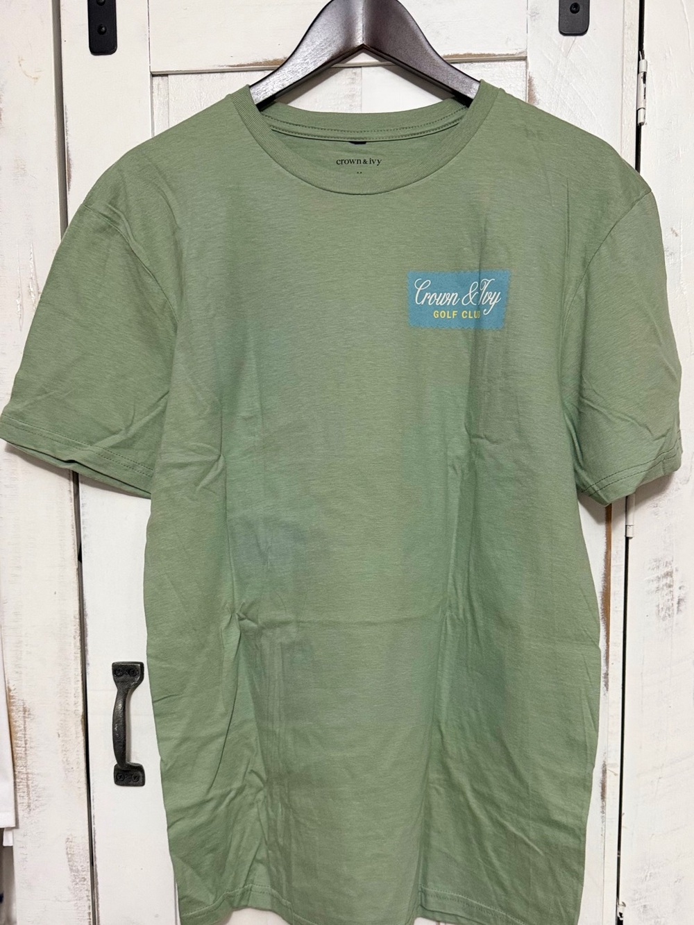crown & ivy Mint Graphic Tee with Blue and Cream Print